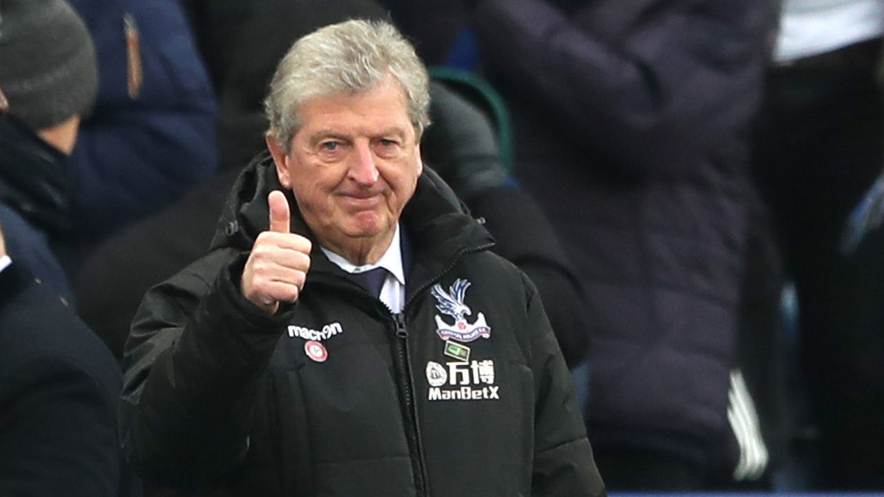 LEICESTER, ENGLAND - DECEMBER 16: Roy Hodgson, Manager of Crystal Palace celebrates his sides third goal during the Premier League match between Leicester City and Crystal Palace at The King Power Stadium on December 16, 2017 in Leicester, England.
