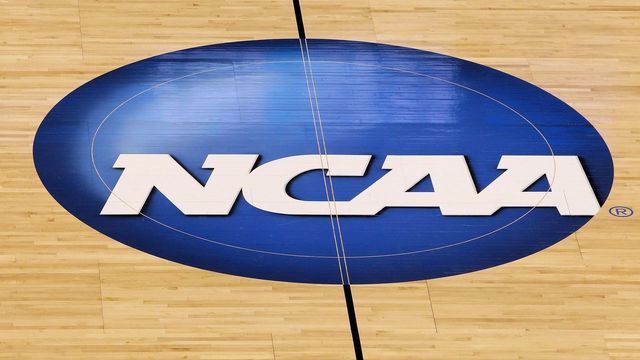 OKLAHOMA CITY - MARCH 20: A detail of a NCAA logo decal is seen at center court as the Kansas State Wildcats play against the Brigham Young Cougars during the second round of the 2010 NCAA men's basketball tournament at Ford Center on March 20, 2010 in Oklahoma City, Oklahoma.