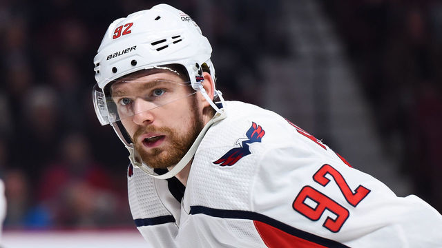 MONTREAL, QC - NOVEMBER 01: Look on Washington Capitals center Evgeny Kuznetsov (92) during the Washington Capitals versus the Montreal Canadiens game on November 1, 2018, at Bell Centre in Montreal, QC