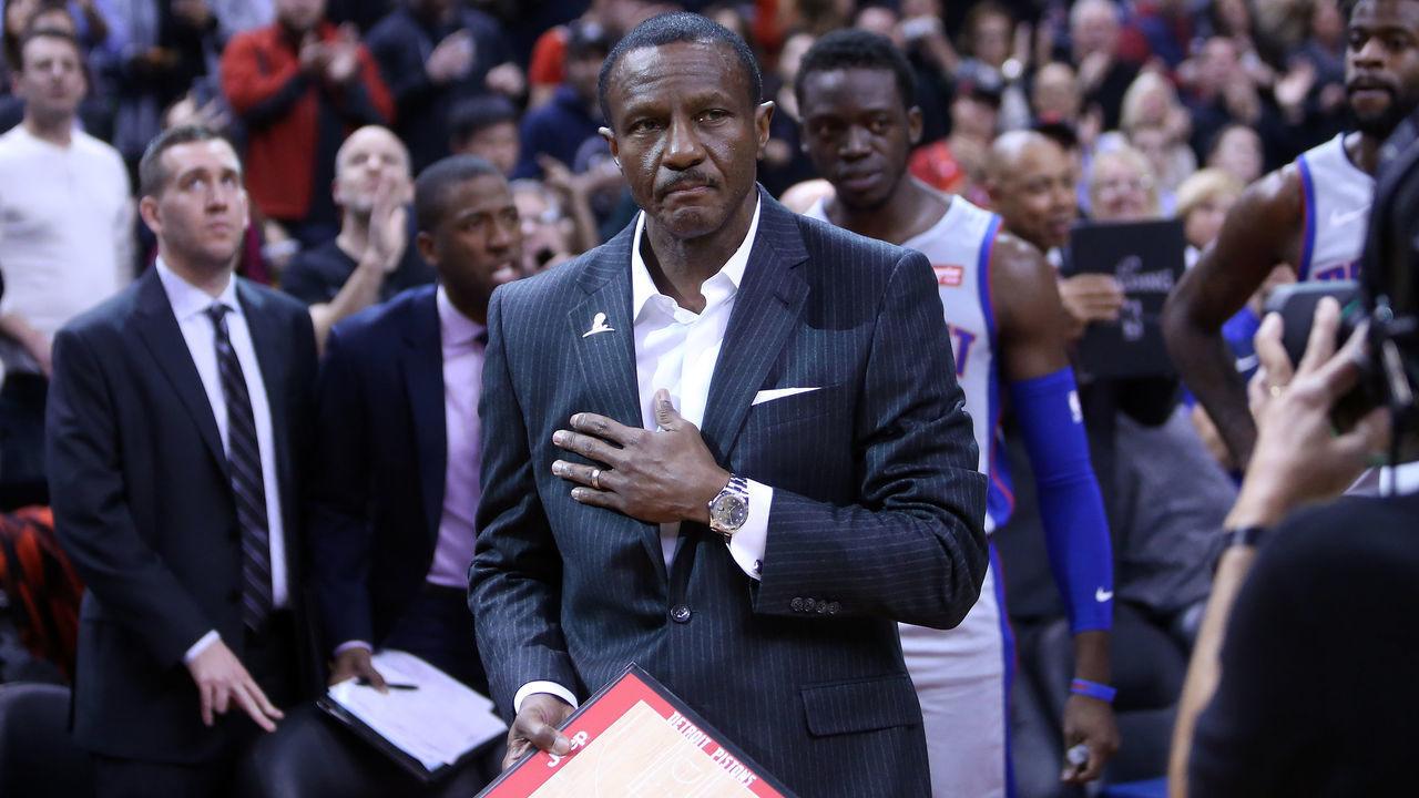 TORONTO, ON - NOVEMBER 14: Head Coach Dwane Casey of the Detroit Pistons acknowledges the crowd during an NBA game against the Toronto Raptors at Scotiabank Arena on November 14, 2018 in Toronto, Canada.