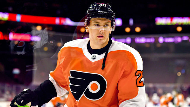 PHILADELPHIA, PA - SEPTEMBER 17: Philadelphia Flyers left wing James van Riemsdyk (25) warms up before the NHL Preseason game between the New York Islanders and the Philadelphia Flyers on September 17, 2018 at the Wells Fargo Center in Philadelphia PA.