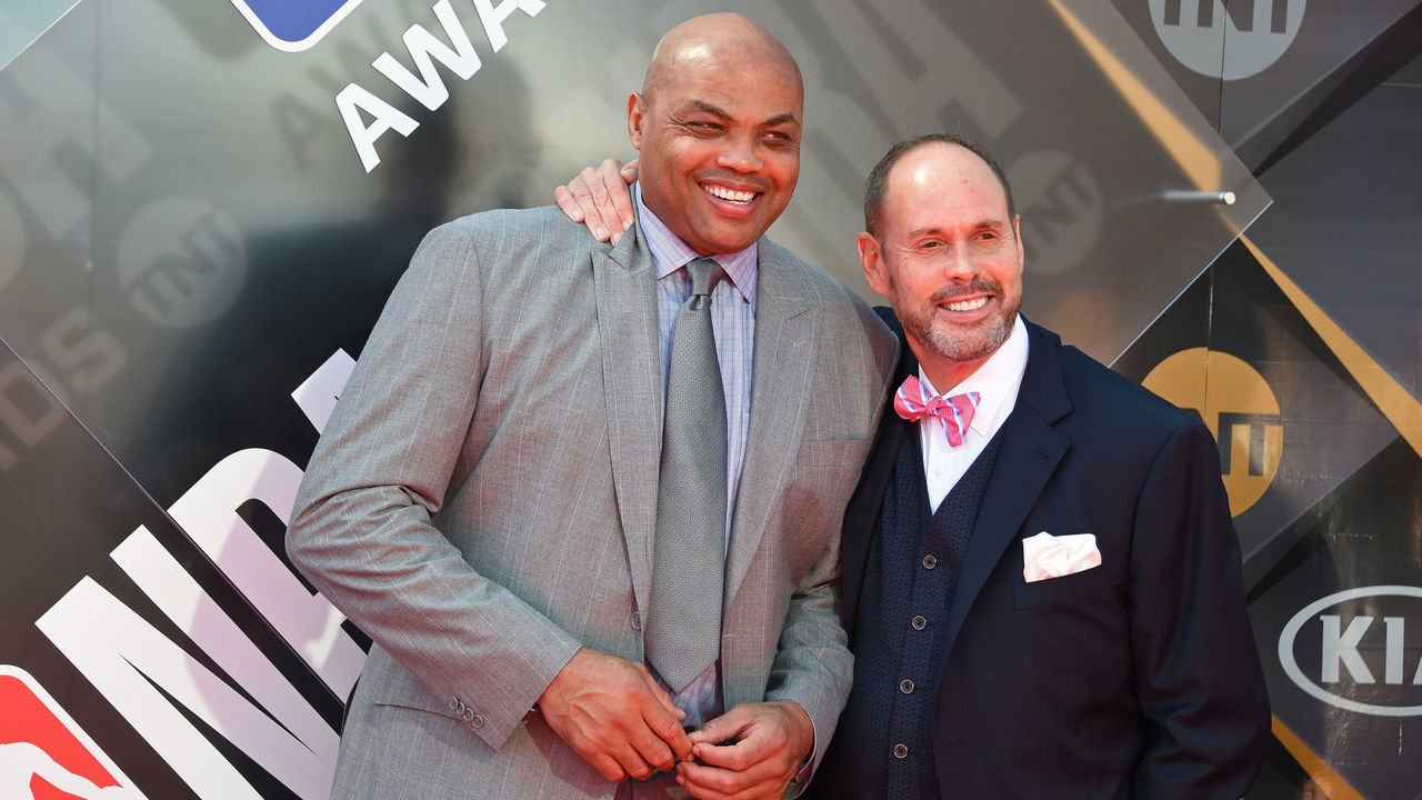 SANTA MONICA, CA - JUNE 25: Charles Barkley and Ernie Johnson walk the red carpet before the NBA Awards Show on June 25, 2018 at the Barker Hangar in Santa Monica, California. Mandatory Copyright Notice: Copyright 2018 NBAE