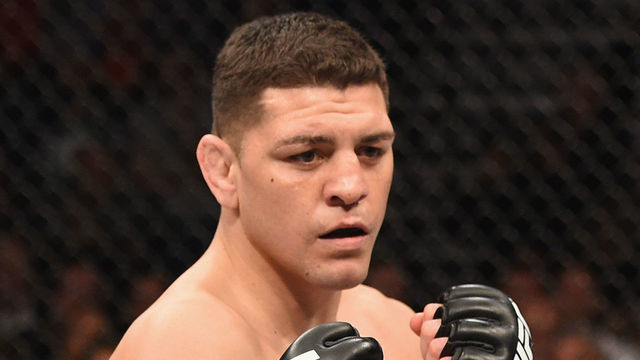LAS VEGAS, NV - JANUARY 31: Nick Diaz battles Anderson Silva (not pictured) in their middleweight bout during the UFC 183 event at the MGM Grand Garden Arena on January 31, 2015 in Las Vegas, Nevada.