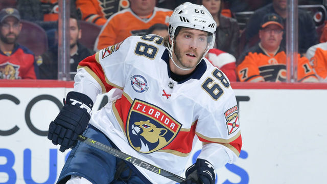 PHILADELPHIA, PA - OCTOBER 16: Mike Hoffman #68 of the Florida Panthers skates against the Philadelphia Flyers at the Wells Fargo Center on October 16, 2018 in Philadelphia, Pennsylvania. The Flyers won 6-5 in a shootout.
