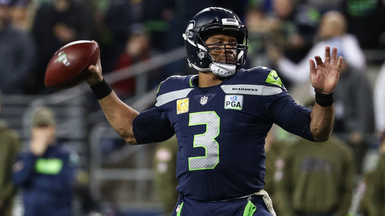 SEATTLE, WA - NOVEMBER 15: Russell Wilson #3 of the Seattle Seahawks throws the ball in the first quarter against the Green Bay Packers at CenturyLink Field on November 15, 2018 in Seattle, Washington.