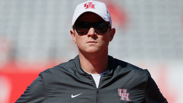 HOUSTON, TX - OCTOBER 27: Head coach Major Applewhite of the Houston Cougars looks on during warm ups before a football game against the South Florida Bulls on October 27, 2018 in Houston, Texas.