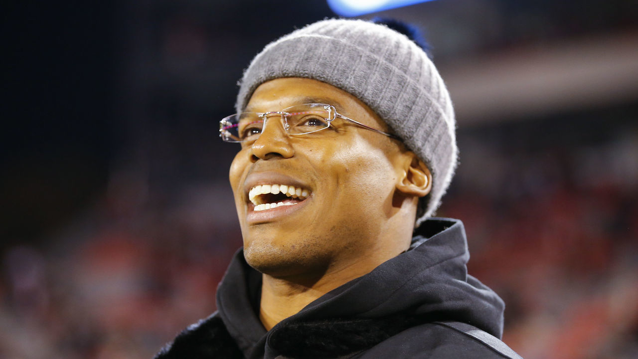 ATHENS, GA - NOVEMBER 10: Carolina Panthers QB Cam Newton watches warmups from the sidelines prior to the Auburn Tigers v Georgia Bulldogs game on November 10, 2018 at Sanford Stadium in Athens, GA.
