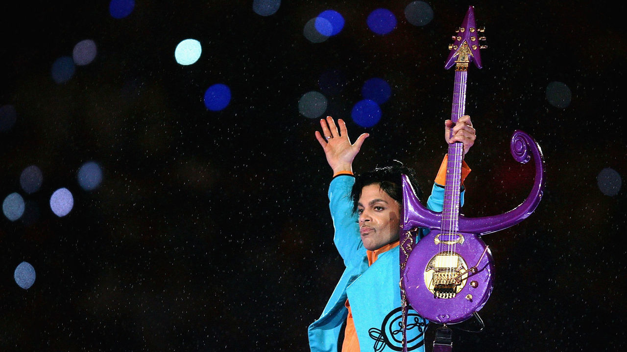MIAMI GARDENS, FL - FEBRUARY 04: Prince performs during the 'Pepsi Halftime Show' at Super Bowl XLI between the Indianapolis Colts and the Chicago Bears on February 4, 2007 at Dolphin Stadium in Miami Gardens, Florida.
