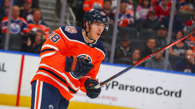 EDMONTON, AB - NOVEMBER 13: Edmonton Oilers Center Ryan Strome (18) in action during the Edmonton Oilers game versus the Montreal Canadians on November 13, 2018 at Rogers Place in Edmonton, AB.