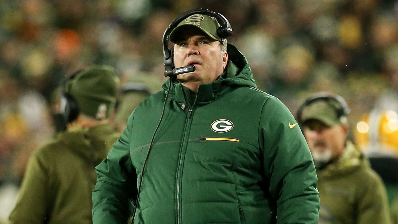 GREEN BAY, WISCONSIN - NOVEMBER 11: Head coach Mike McCarthy of the Green Bay Packers looks on from the sideline in the fourth quarter against the Miami Dolphins at Lambeau Field on November 11, 2018 in Green Bay, Wisconsin.
