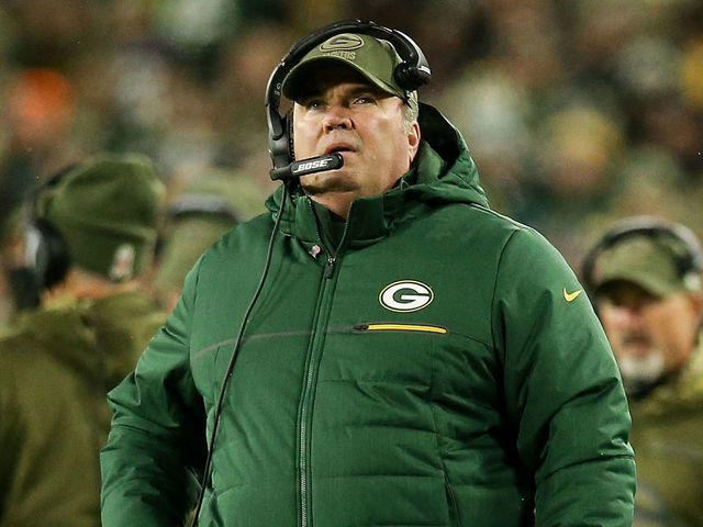 GREEN BAY, WISCONSIN - NOVEMBER 11: Head coach Mike McCarthy of the Green Bay Packers looks on from the sideline in the fourth quarter against the Miami Dolphins at Lambeau Field on November 11, 2018 in Green Bay, Wisconsin.