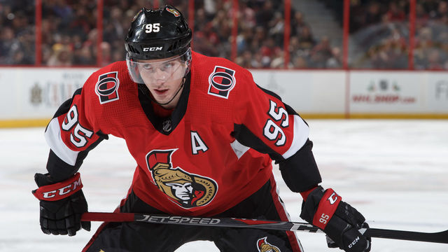 OTTAWA, ON - NOVEMBER 17: Matt Duchene #95 of the Ottawa Senators skates against the Pittsburgh Penguins at Canadian Tire Centre on November 17, 2018 in Ottawa, Ontario, Canada.
