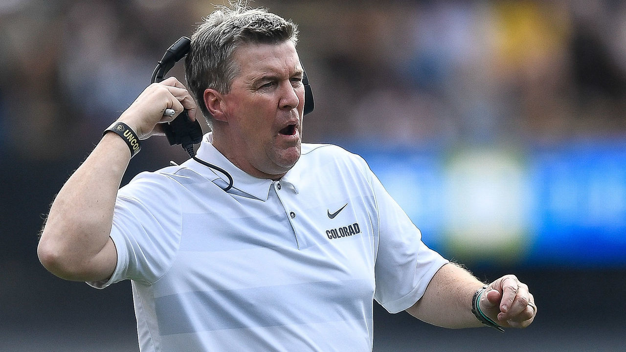 BOULDER, CO - OCTOBER 27: Head coach Mike MacIntyre of the Colorado Buffaloes works as he removes his headset during a game against the Oregon State Beavers at Folsom Field on October 27, 2018 in Boulder, Colorado.