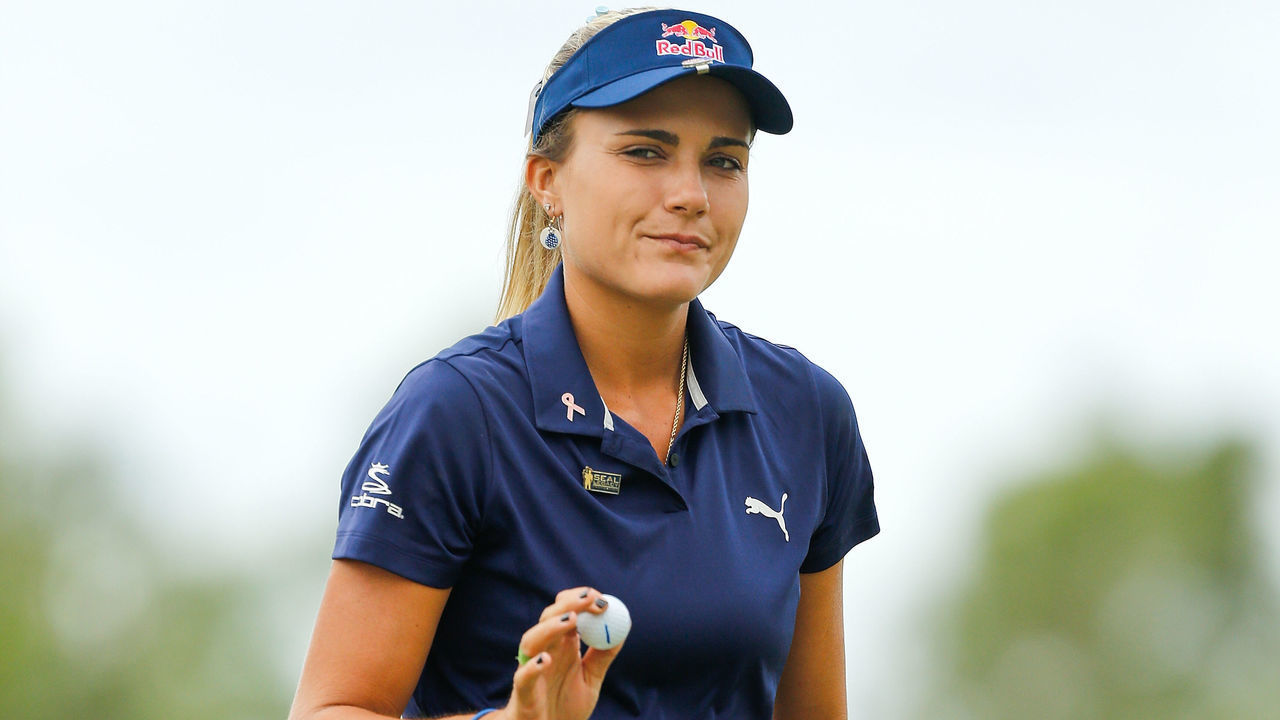 NAPLES, FL - NOVEMBER 18: Lexi Thompson reacts after a putt on the first green during the final round of the LPGA CME Group Tour Championship at Tiburon Golf Club on November 18, 2018 in Naples, Florida.