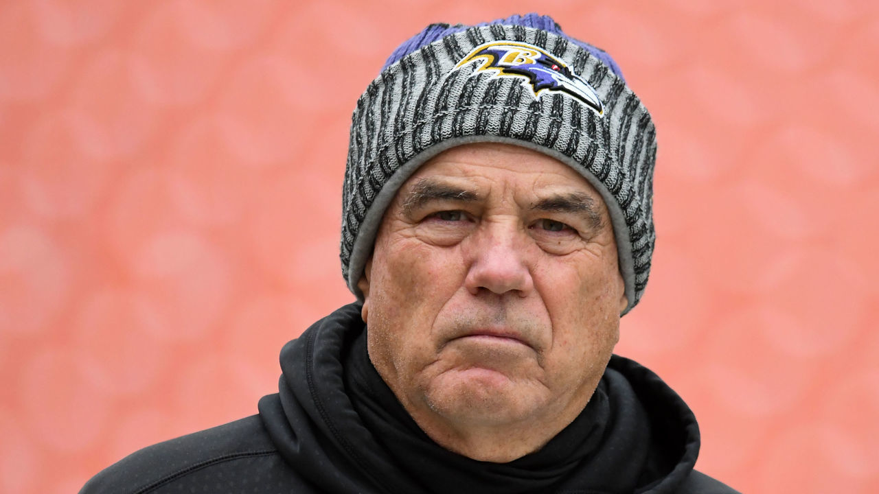 CLEVELAND, OH - DECEMBER 17, 2017: Defensive coordinator Dean Pees of the Baltimore Ravens walks onto the field prior to a game on December 17, 2017 against the Cleveland Browns at FirstEnergy Stadium in Cleveland, Ohio. Baltimore won 27-10. (Photo by: 2017 Nick Cammett/Diamond Images/Getty Images)