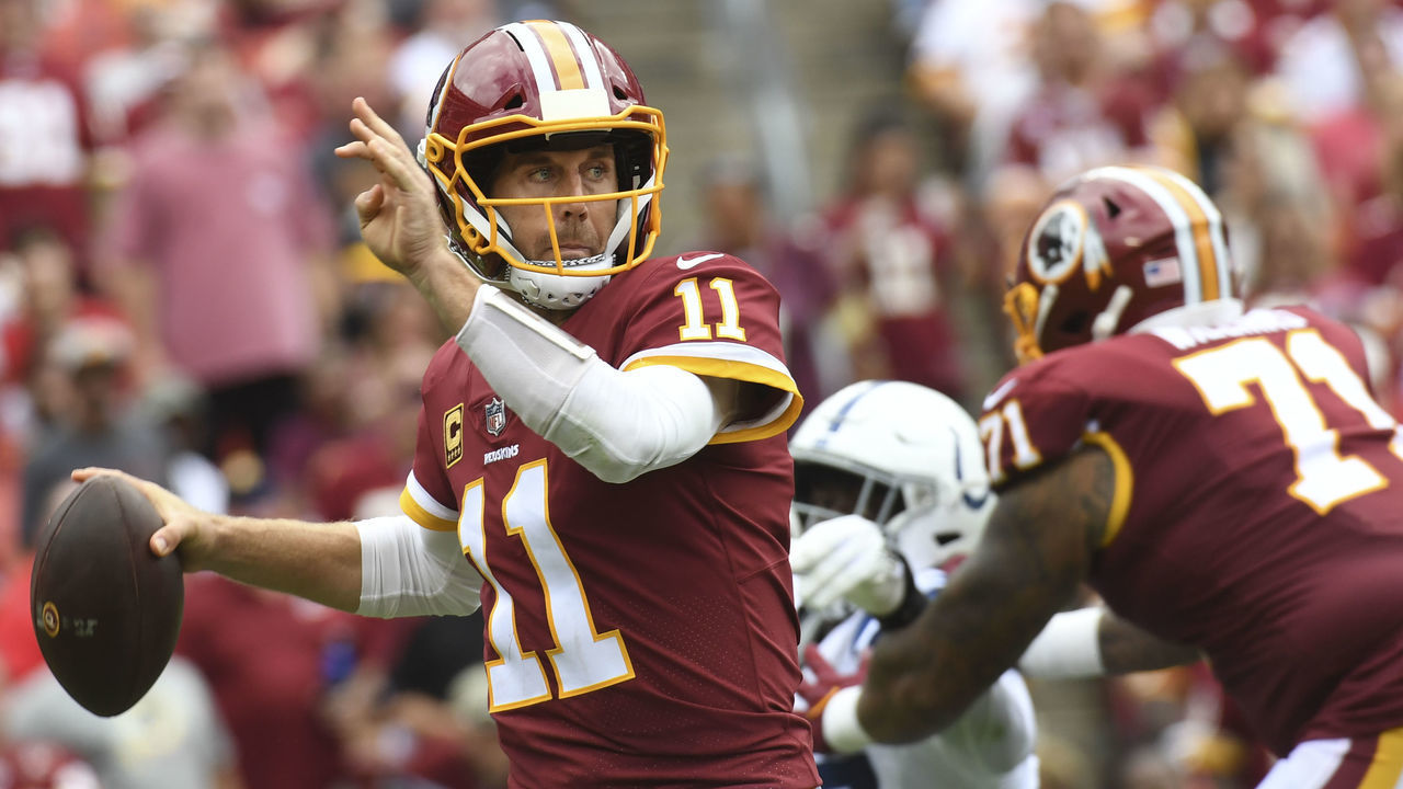 LANDOVER, MD - SEPTEMBER 16: Washington Redskins quarterback Alex Smith (11) drops back to throw during the game between the Washington Redskins and the Indianapolis Colts at FedEx Field on Sunday, September 16, 2018.