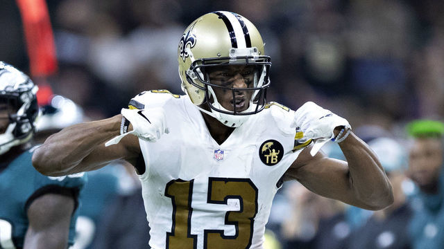 NEW ORLEANS, LA - NOVEMBER 18: Michael Thomas #13 of the New Orleans Saints flexes his muscles after catching a pass in the second half of a game against the Philadelphia Eagles at Mercedes-Benz Superdome on November 18, 2018 in New Orleans, Louisiana. The Saints defeated the Eagles 48-7.