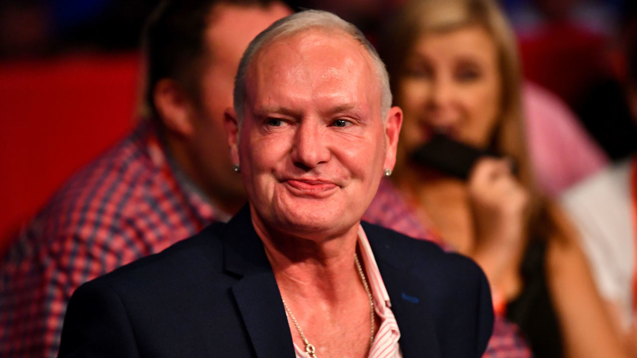 MANCHESTER, ENGLAND - JUNE 09: Paul Gascoigne is seen ringside at Manchester Arena on June 9, 2018 in Manchester, England.