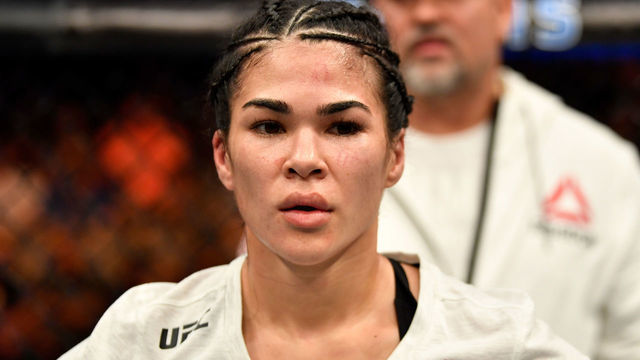 LAS VEGAS, NV - JULY 06: Rachael Ostovich reacts after her submission loss to Montana De La Rosa in their women's flyweight bout during The Ultimate Fighter Finale event inside The Pearl concert theater at Palms Casino Resort on July 6, 2018 in Las Vegas, Nevada.