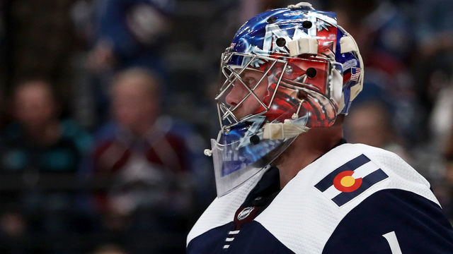 DENVER, CO - NOVEMBER 07: Semyon Varlamov #1 of the Colorado Avalanche tends goal against the Nashville Predators at the Pepsi Center on November 7, 2018 in Denver, Colorado.