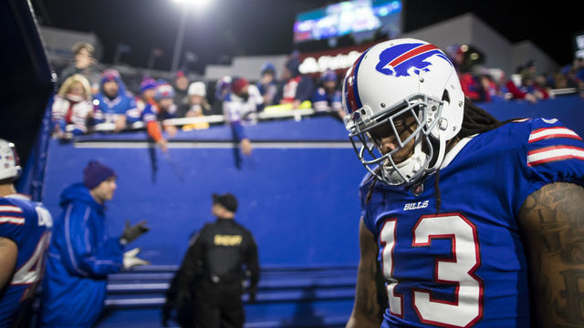 ORCHARD PARK, NY - OCTOBER 29: Kelvin Benjamin #13 of the Buffalo Bills enters the field before the game against the New England Patriots at New Era Field on October 29, 2018 in Orchard Park, New York. New England defeats Buffalo 25-6.