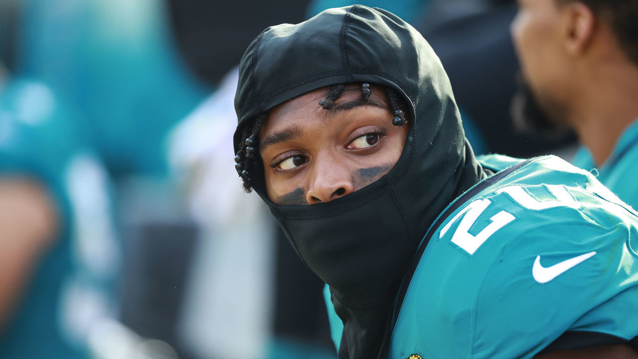 JACKSONVILLE, FL - NOVEMBER 18: Jalen Ramsey #20 of the Jacksonville Jaguars is seen on the bench during the second half of the game against the Pittsburgh Steelers at TIAA Bank Field on November 18, 2018 in Jacksonville, Florida.
