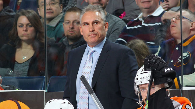 BUFFALO, NY - JANUARY 17: Head coach Craig Berube of the Philadelphia Flyers reacts during a game against the Buffalo Sabres on January 17, 2015 at the First Niagara Center in Buffalo, New York.