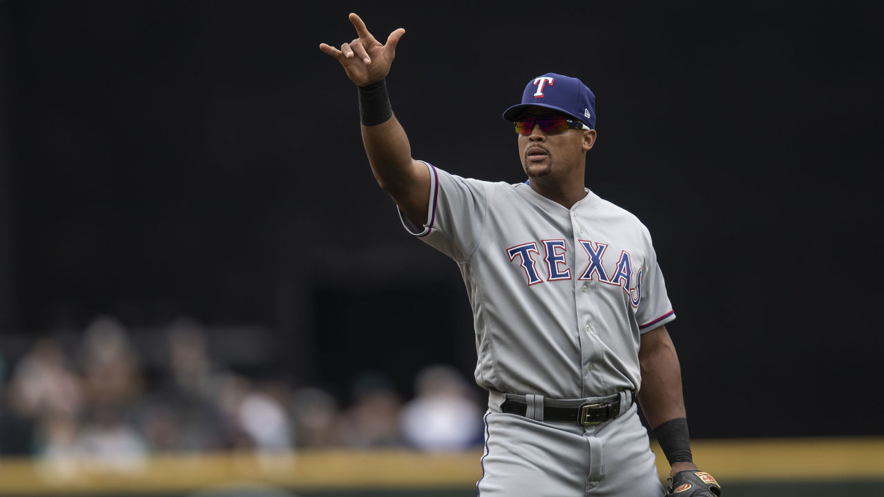 SEATTLE, WA - SEPTEMBER 30: Adrian Beltre #29 of the Texas Rangers gestures to the dugout during a game against the Seattle Mariners at Safeco Field on September 30, 2018 in Seattle, Washington. The Mariners won the game 3-1.