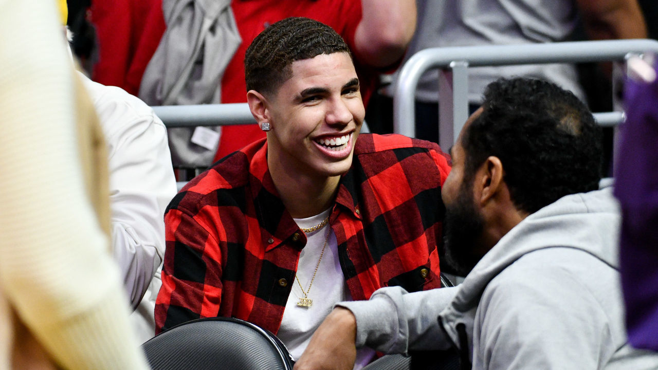 LOS ANGELES, CALIFORNIA - NOVEMBER 07: LaMelo Ball attends a basketball game between the Los Angeles Lakers and and the Minnesota Timberwolves at Staples Center on November 07, 2018 in Los Angeles, California.