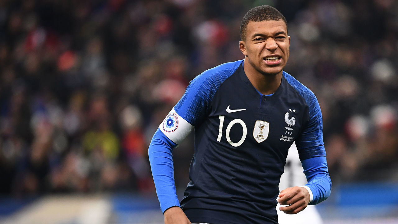 France's midfielder Kylian Mbappe reacts during the friendly football match France vs Uruguay, on November 20, 2018 at the Stade de France in Saint-Denis, outside Paris.