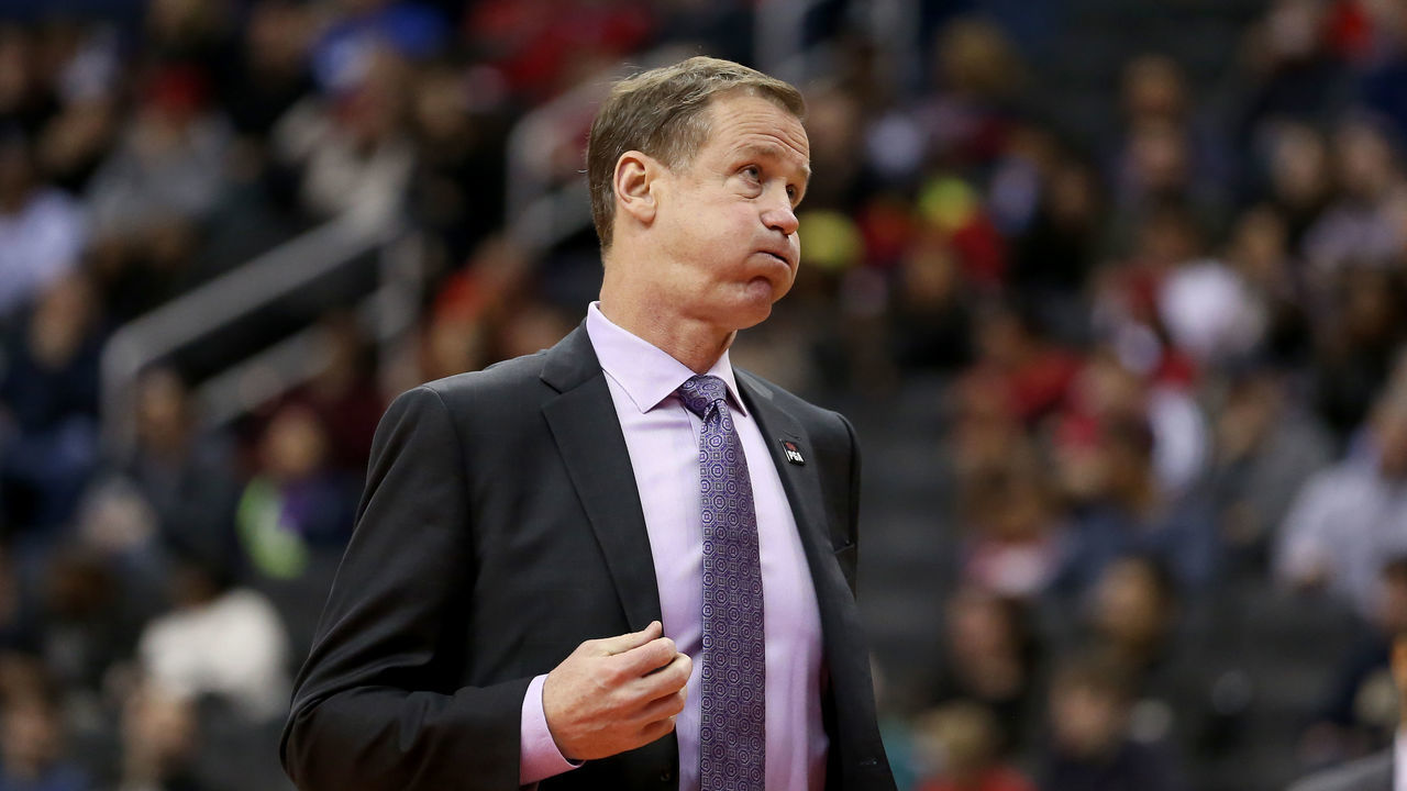 WASHINGTON, DC - NOVEMBER 18: Head coach Terry Stotts of the Portland Trail Blazers reacts during the second half against the Washington Wizards at Capital One Arena on November 18, 2018 in Washington, DC.