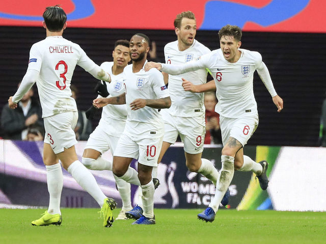 18th November 2018, Wembley Stadium, London, England; UEFA Nations League football, England versus Croatia; England players celebrate the equalising goal by Jesse Lingard in the 78th minute