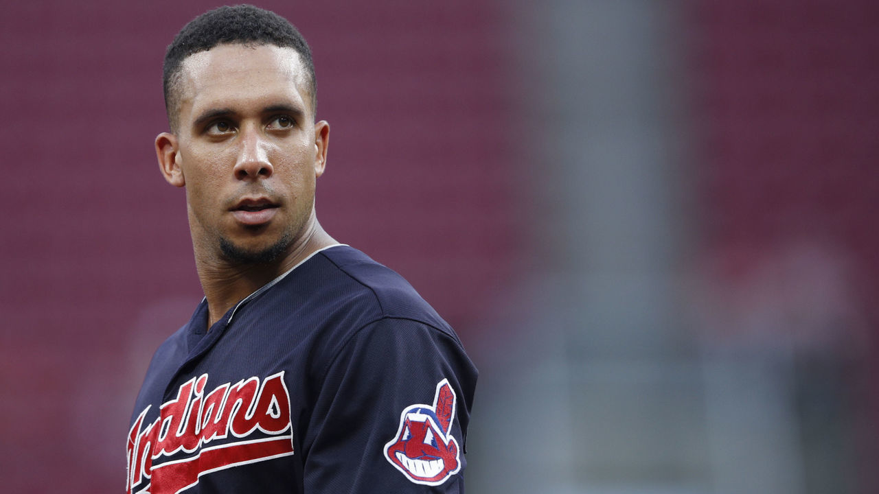 CINCINNATI, OH - AUGUST 15: Michael Brantley #23 of the Cleveland Indians looks on during a game against the Cincinnati Reds at Great American Ball Park on August 15, 2018 in Cincinnati, Ohio. The Indians won 4-3.