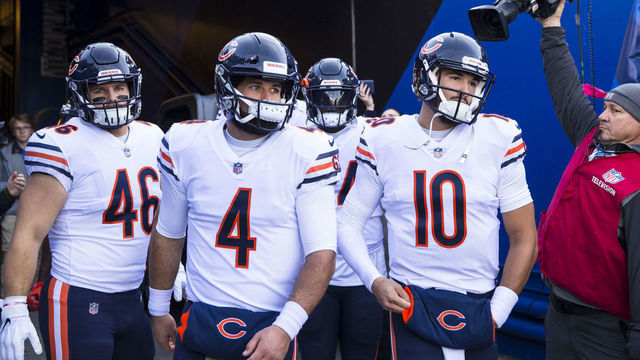 ORCHARD PARK, NY - NOVEMBER 04: Chicago Bears players prepare to head onto the field for warmups before the game against the Buffalo Bills at New Era Field on November 4, 2018 in Orchard Park, New York. Chicago defeats Buffalo 41-9.