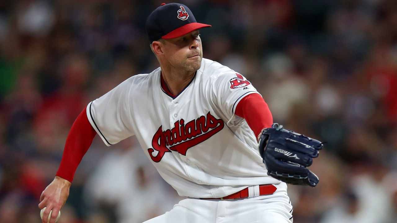 CLEVELAND, OH - SEPTEMBER 18: Cleveland Indians starting pitcher Corey Kluber (28) delivers a pitch to the plate during the third inning of the Major League Baseball game between the Chicago White Sox and Cleveland Indians on September 18, 2018, at Progressive Field in Cleveland, OH.