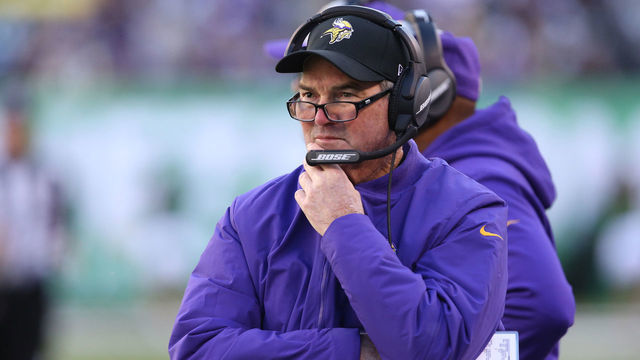 EAST RUTHERFORD, NJ - OCTOBER 21: Head Coach Mike Zimmer of the Minnesota Vikings during the game against the New York Jets on October 21, 2018, at MetLife Stadium in East Rutherford, New Jersey.