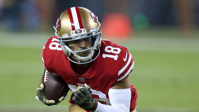 SANTA CLARA, CA - NOVEMBER 12: Dante Petttis #18 of the San Francisco 49ers runs with the ball during the game against the New York Giants at Levi Stadium on November 11, 2018 in Santa Clara, CA. The Giants defeated the 49ers 27-23.