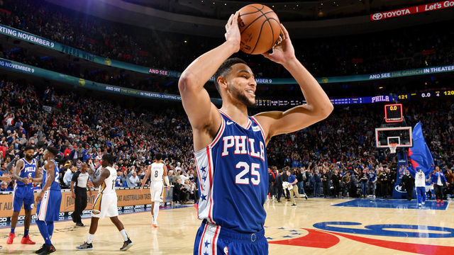 PHILADELPHIA, PA - NOVEMBER 21: Ben Simmons #25 of the Philadelphia 76ers after the game against the New Orleans Pelicans on November 21, 2018 at Wells Fargo Center in Philadelphia, Pennsylvania. NOTE TO USER: User expressly acknowledges and agrees that, by downloading and/or using this photograph, user is consenting to the terms and conditions of the Getty Images License Agreement. Mandatory Copyright Notice: Copyright 2018 NBAE