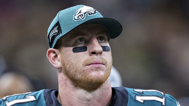 NEW ORLEANS, LA - NOVEMBER 18: Carson Wentz #11 of the Philadelphia Eagles watches a replay in the second half of a game against the New Orleans Saints at Mercedes-Benz Superdome on November 18, 2018 in New Orleans, Louisiana. The Saints defeated the Eagles 48-7.