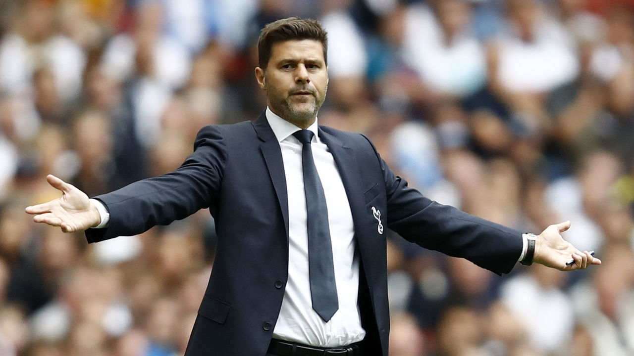 LONDON, ENGLAND - AUGUST 18: Mauricio Pochettino, Manager of Tottenham Hotspur reacts during the Premier League match between Tottenham Hotspur and Fulham FC at Wembley Stadium on August 18, 2018 in London, United Kingdom.