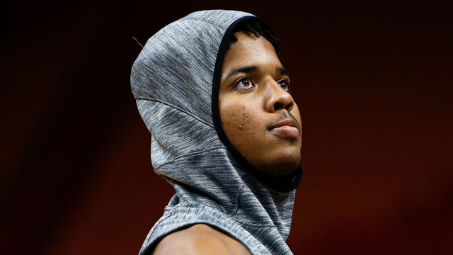 MIAMI, FL - NOVEMBER 12: Markelle Fultz #20 of the Philadelphia 76ers warms up prior to the game between the Miami Heat and the Philadelphia 76ers at American Airlines Arena on November 12, 2018 in Miami, Florida.