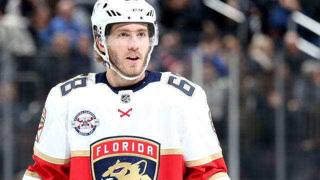 NEW YORK, NY - NOVEMBER 17: Mike Hoffman #68 of the Florida Panthers looks on against the New York Rangers at Madison Square Garden on November 17, 2018 in New York City. The New York Rangers won 4-2.
