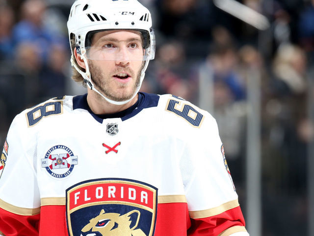 NEW YORK, NY - NOVEMBER 17: Mike Hoffman #68 of the Florida Panthers looks on against the New York Rangers at Madison Square Garden on November 17, 2018 in New York City. The New York Rangers won 4-2.
