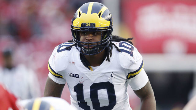 MADISON, WI - NOVEMBER 18: Devin Bush #10 of the Michigan Wolverines in action during a game against the Wisconsin Badgers at Camp Randall Stadium on November 18, 2017 in Madison, Wisconsin. Wisconsin won 24-10.