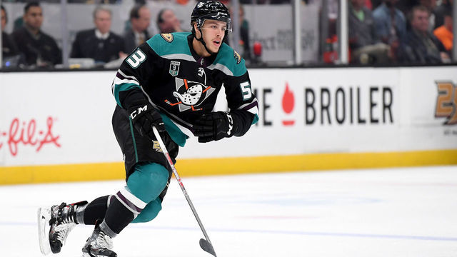 ANAHEIM, CA - OCTOBER 21: Max Comtois #53 of the Anaheim Ducks skates during the game against the Anaheim Ducks at Honda Center on October 21, 2018 in Anaheim, California.