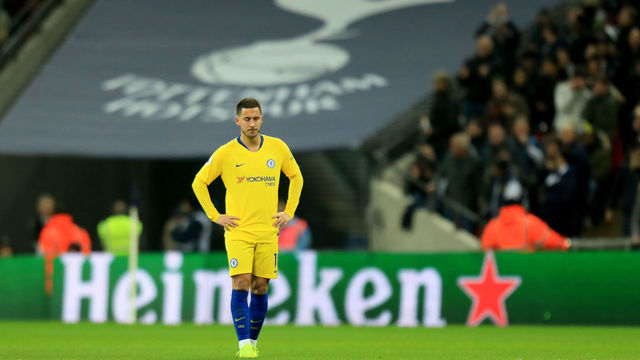 24th November 2018, Wembley Stadium, London England; EPL Premier League football, Tottenham Hotspur versus Chelsea; A dejected Eden Hazard of Chelsea as Chelsea go 3-0 down