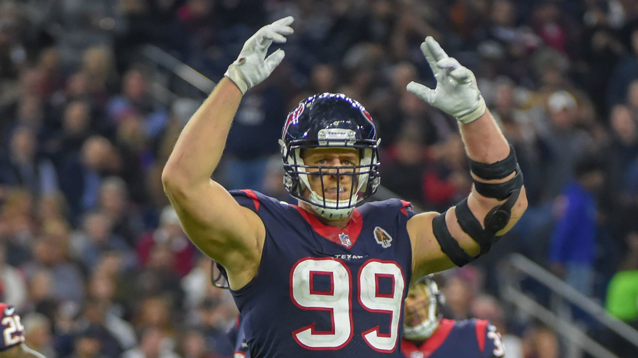 HOUSTON, TX - NOVEMBER 26: Houston Texans Defensive End J.J. Watt (99) revs up the crowd following a TV timeout during the football game between the Tennessee Titans and Houston Texans on November 26, 2018 at NRG Stadium in Houston, Texas.