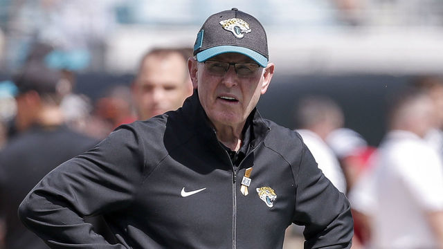 JACKSONVILLE, FL - SEPTEMBER 23: Executive Vice President of Football Operations Tom Coughlin of the Jacksonville Jaguars on the sidelines before the game against the Tennessee Titans at TIAA Bank Field on September 23, 2018 in Jacksonville, Florida. The Titans defaeted the Jagaurs 9 to 6.