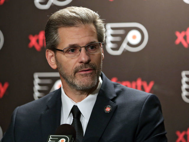 PHILADELPHIA, PA - FEBRUARY 29: General Manager Ron Hextall of the Philadelphia Flyers speaks to the media in regards to the NHL trade deadline that had recently passed prior to a game against the Calgary Flames on February 29, 2016 at the Wells Fargo Center in Philadelphia, Pennsylvania.