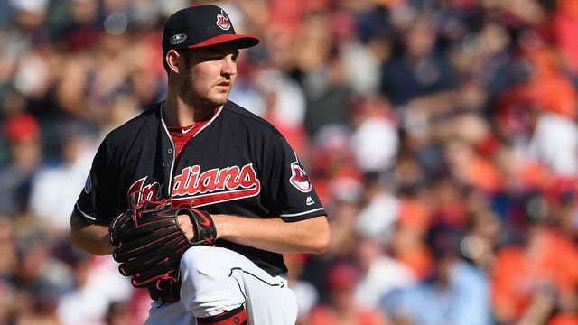 CLEVELAND, OH - OCTOBER 08: Trevor Bauer #47 of the Cleveland Indians pitches in the sixth inning against the Houston Astros during Game Three of the American League Division Series at Progressive Field on October 8, 2018 in Cleveland, Ohio.